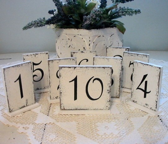 WEDDING TABLE Numbers Self Standing Signs REVERSIBLE Shabby Cottage Vintage Chic Weddings