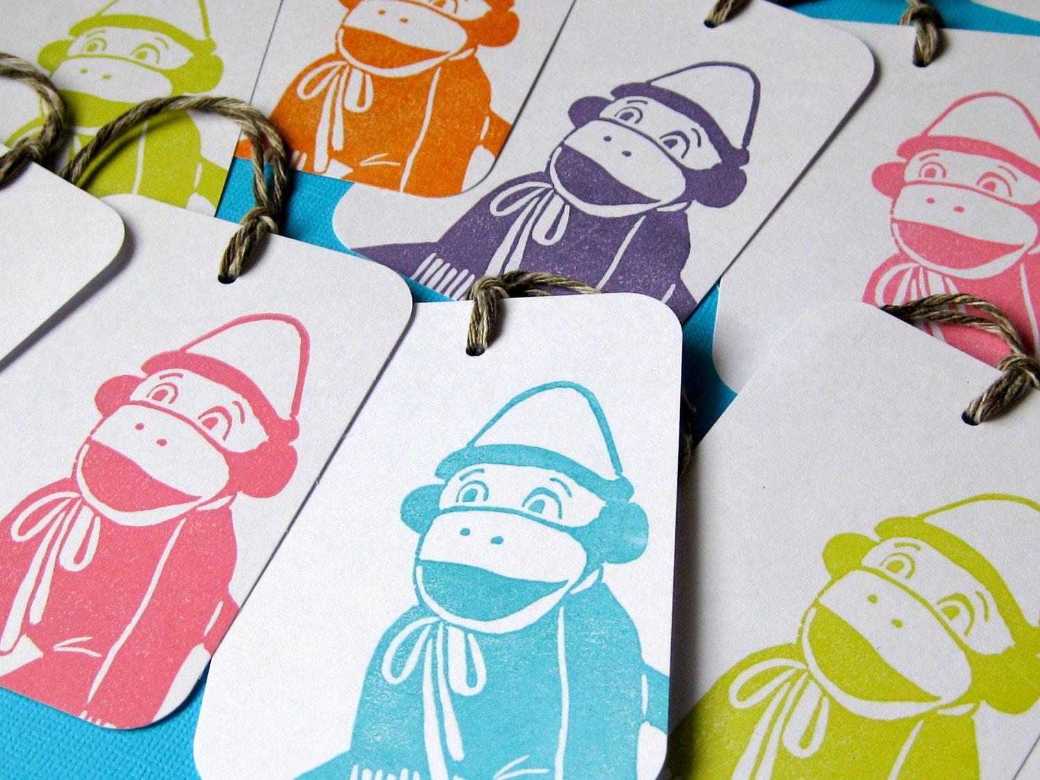 Sock Monkey Gift Tags - Rainbow Assortment Set of 10