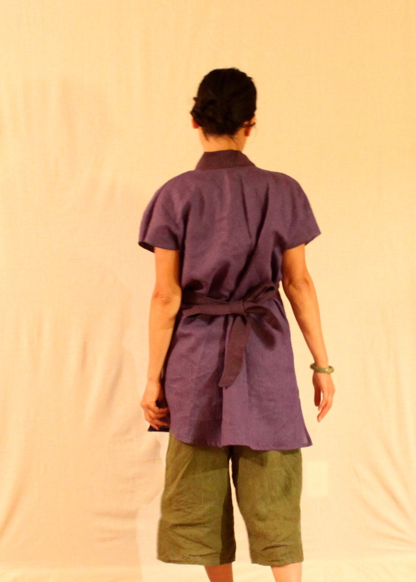 handmade to measure  linen wrap top with capped sleeves
