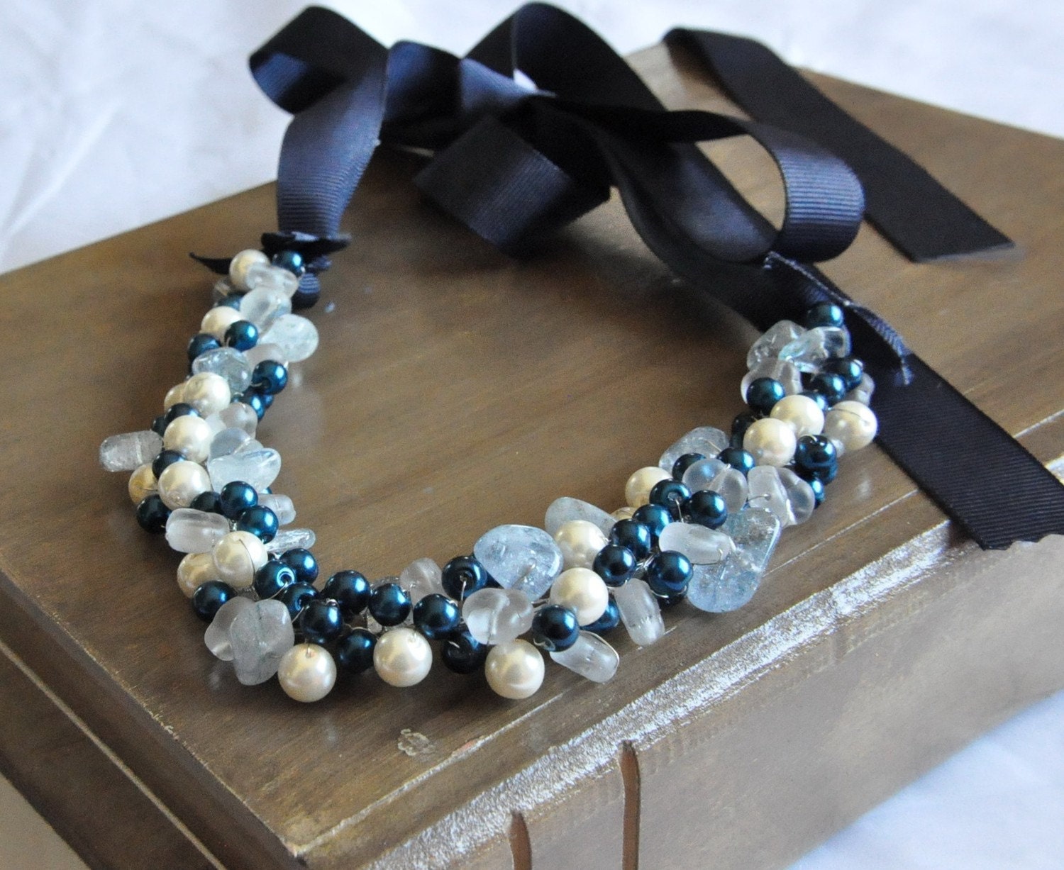 Nautical Beach Weddings Pearl and Glass Necklace