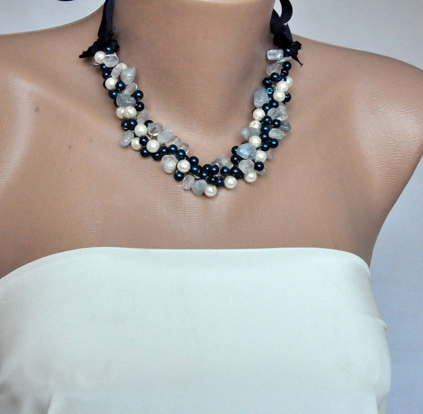 Nautical Beach Weddings Pearl and Glass Necklace