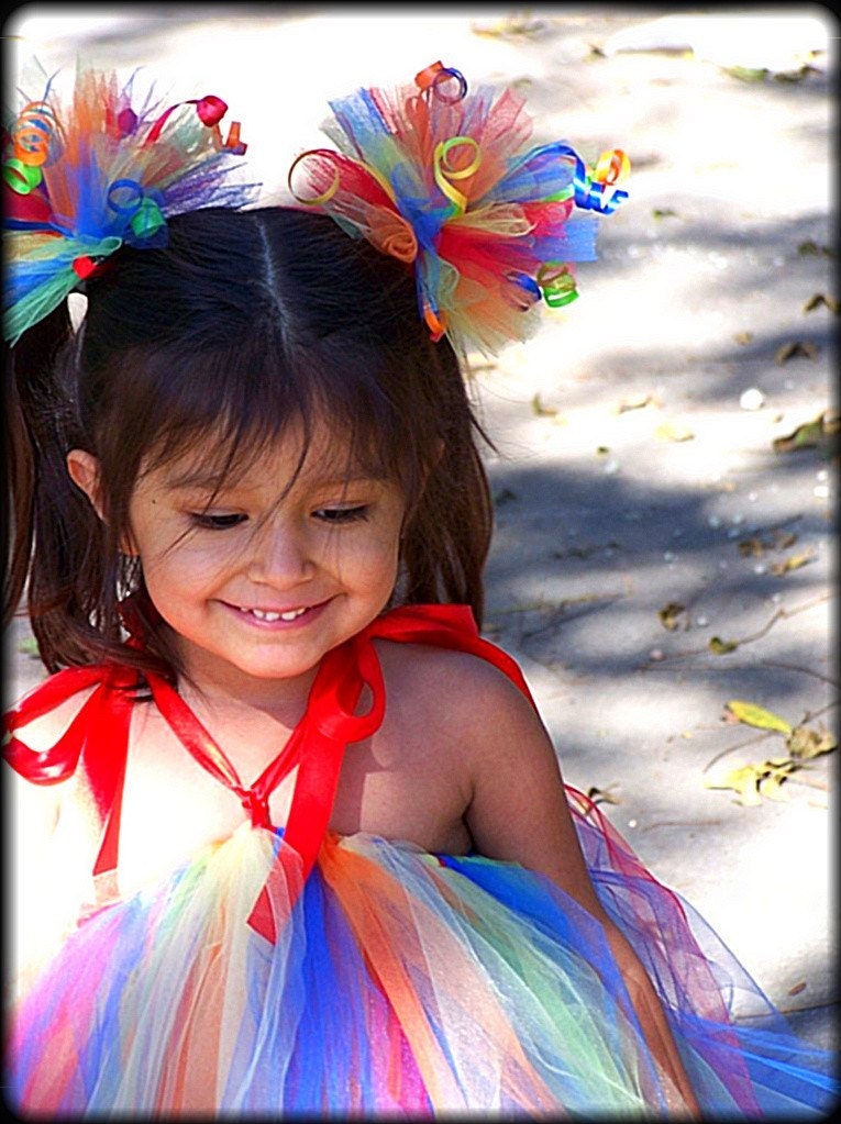Custom Birthday Boutique RaiNbOw BaBy Tutu Halter Dress and Hair bow Puff clippies 3 piece Set 12 2t 3t 4t 5t Photo prop