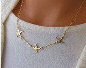 Golden Bird Trio Necklace Flying Swallows Three Birds In Flight Jewelry