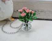 Rose Bouquet In Glass Vase Necklace
