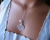 Aspen Leaf Necklace, Leaf Necklace, Real Leaf And Pearl Necklace, Lariat Style, Botanical, Organic, Nature
