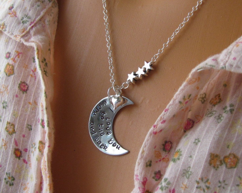 I Love You To The Moon And Back Hand Stamped Necklace