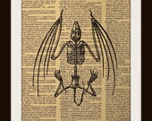 Dictionary Art Print Bat Skeleton 8x10 Gold Gilded Vintage Page