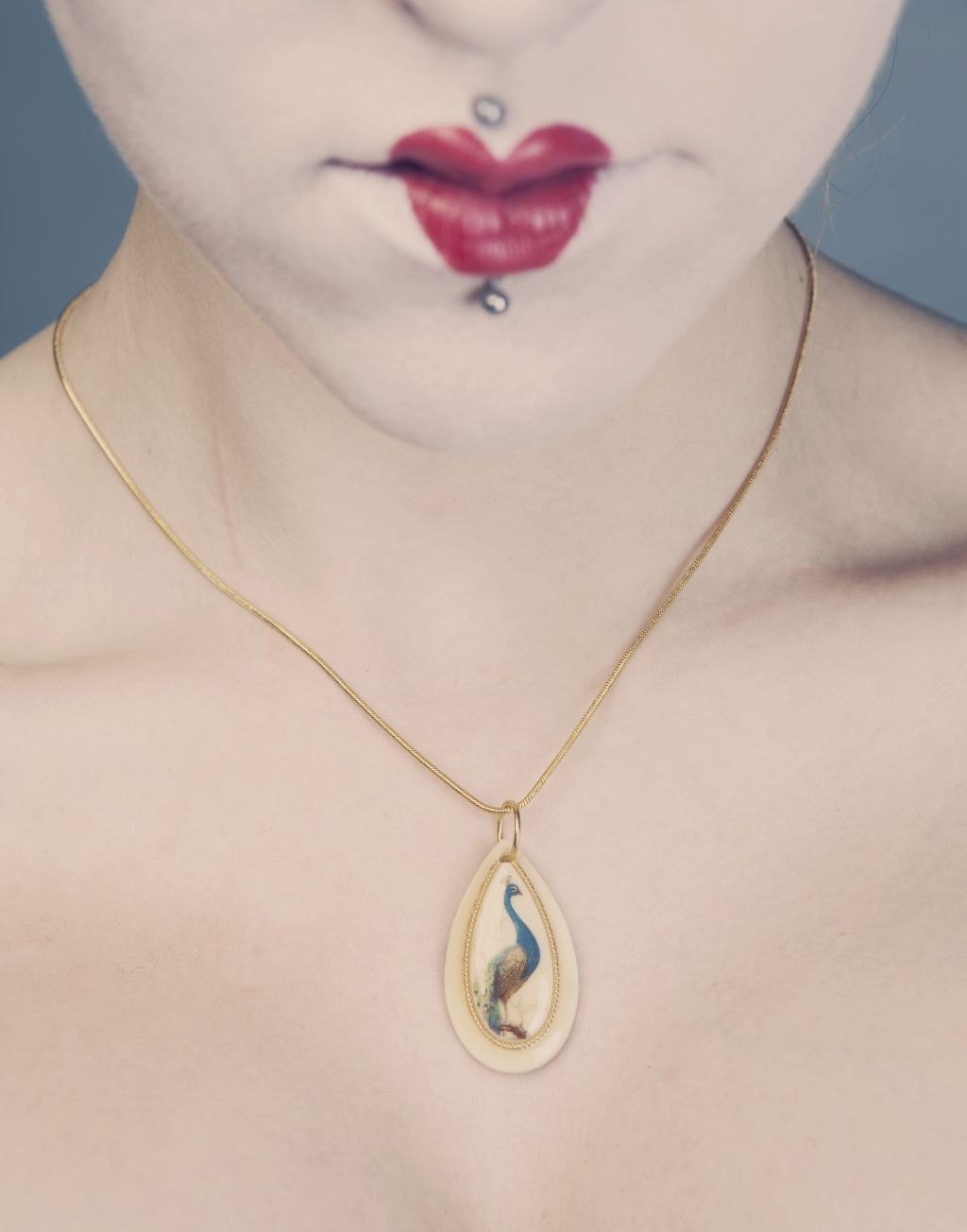 PEACOCK Necklace Made with Vintage Limoge