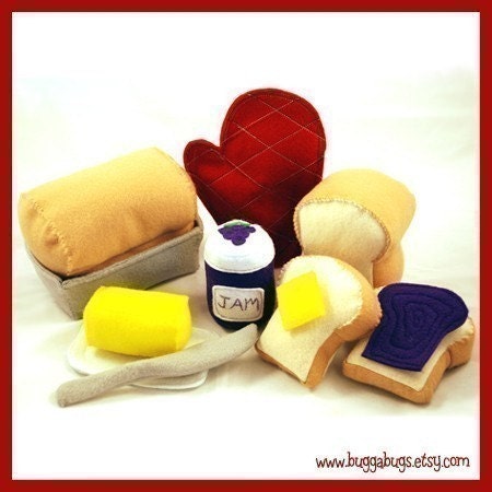 HOMEMADE BREAD - PDF Felt Food Pattern (Whole Loaf, Half Loaf, Slices, Butter and Dish, Jam, Bread Pan, Oven Mitt)