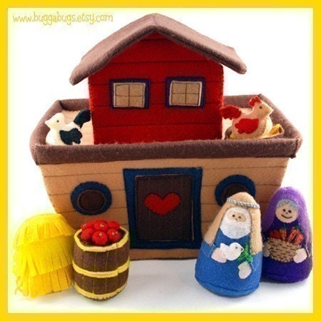 NOAH'S ARK - PDF Doll Pattern (Ark, Noah, Noah's Wife, Hay Stack, Apple Barrel, Chicken, Rooster, Nesting Box)