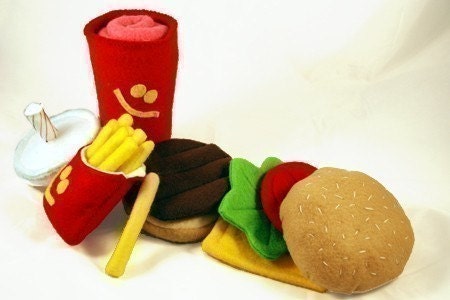 A Very Happy Meal - PDF Felt Food Pattern (Hamburger, Milk Shake, Fries)