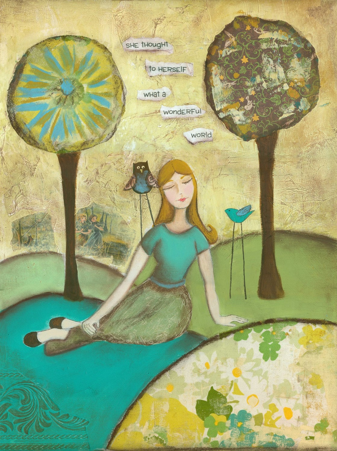 Wonderful World...8 x 10 print...from original mixed media painting and collage