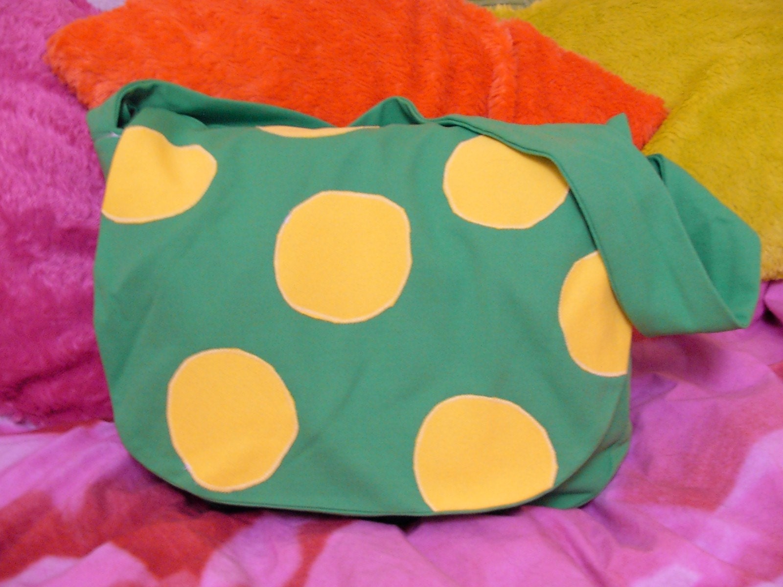 Green and Yellow Polka-Dot Messenger Bag