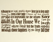 In Our House We say I love You Vinyl Wall Decal words Family Rules wordle  vinyl lettering typography subway art Poem