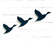 Ceramic wall art Flying ducks Flock in navy blue pottery Bird artwork set of three Original artwork Living room kitchen bathroom home decor