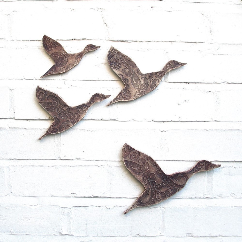 Flock ceramic wall art set of three flying ducks sizes C D and E