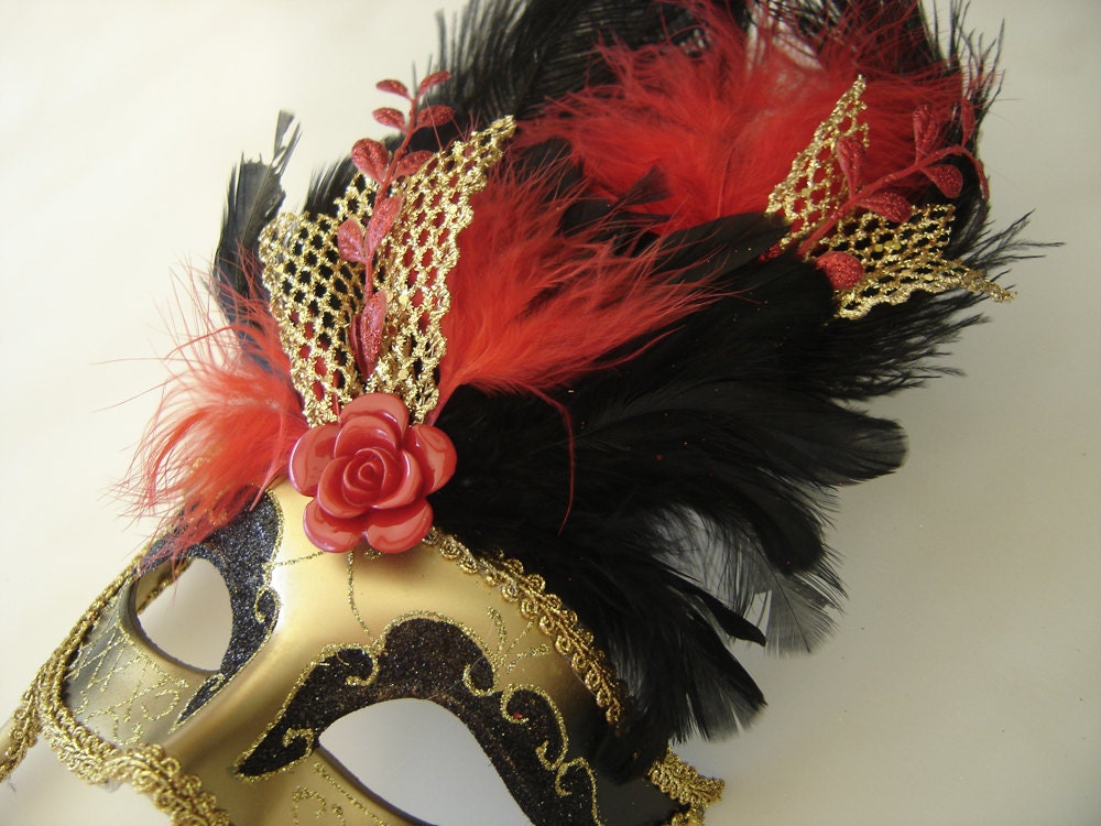 Red Rose Decorated Venetian Mask