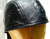 Black Leather Skullcap with Skull on Front