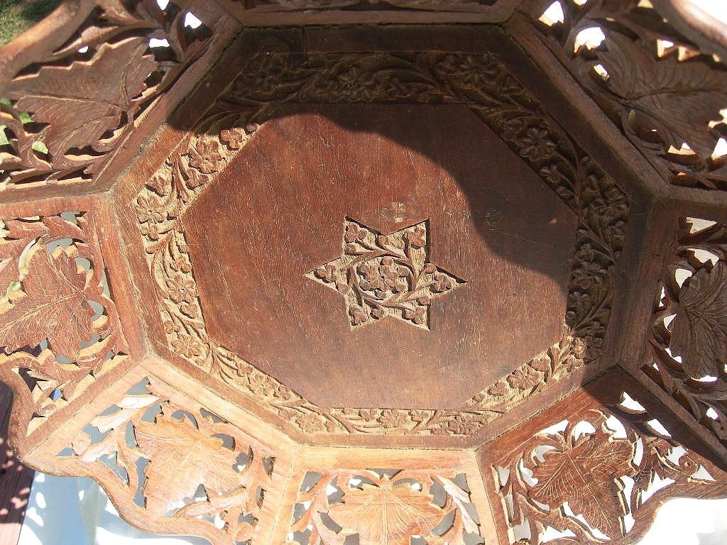 Vintage Hand-Carved Wooden Octagon Tray