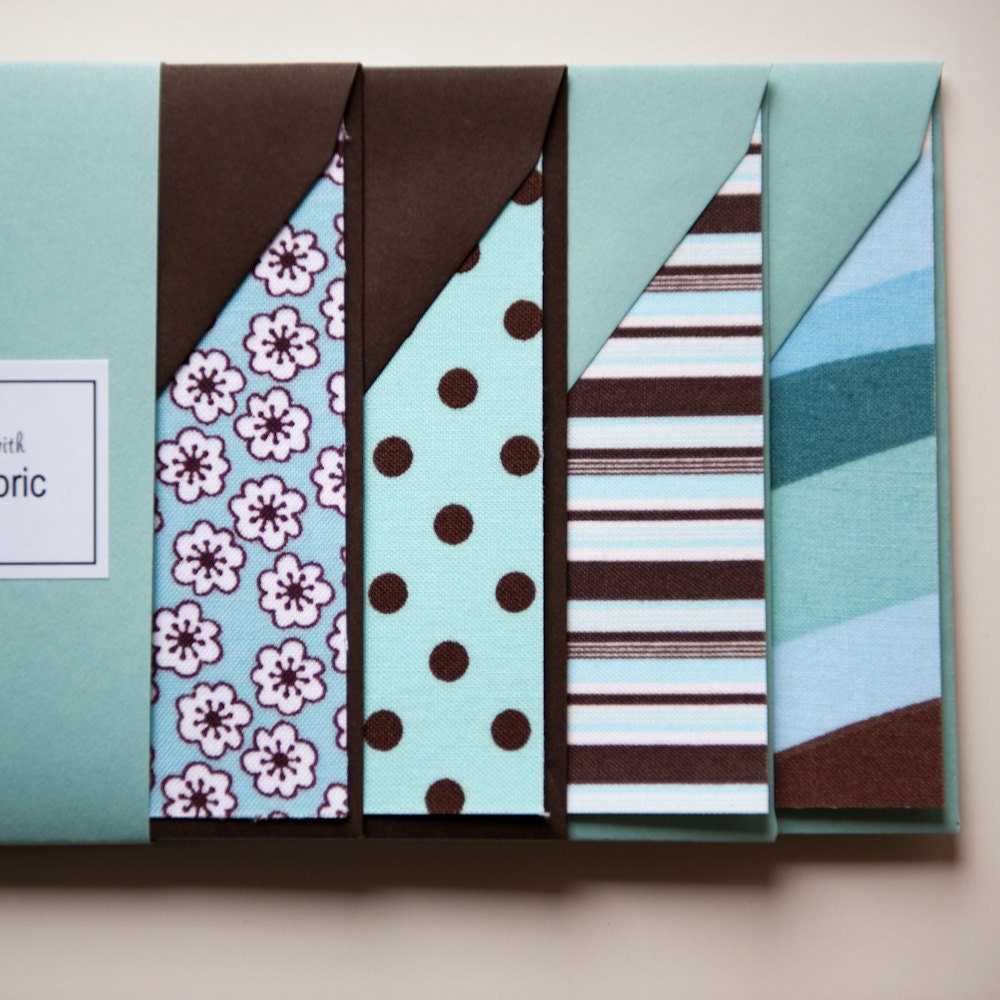 Aqua and Brown Variety Pack - Fabric Note Cards