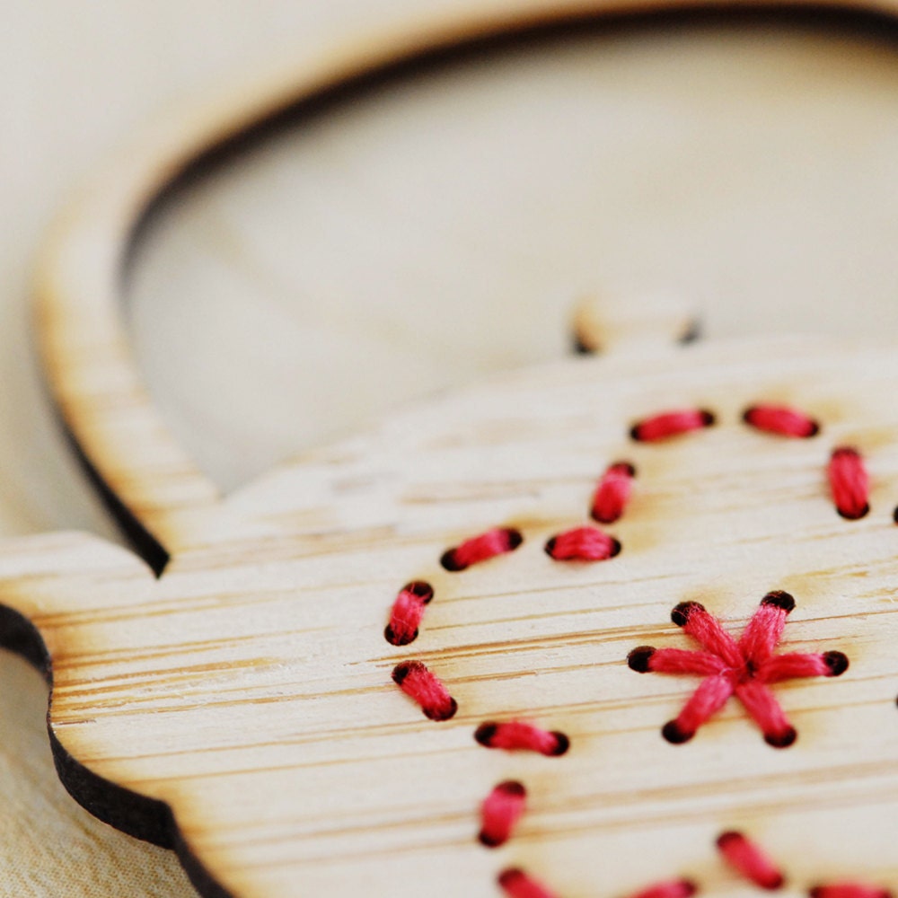 Teapot Brooch - Sashiko Embroidery on Bamboo