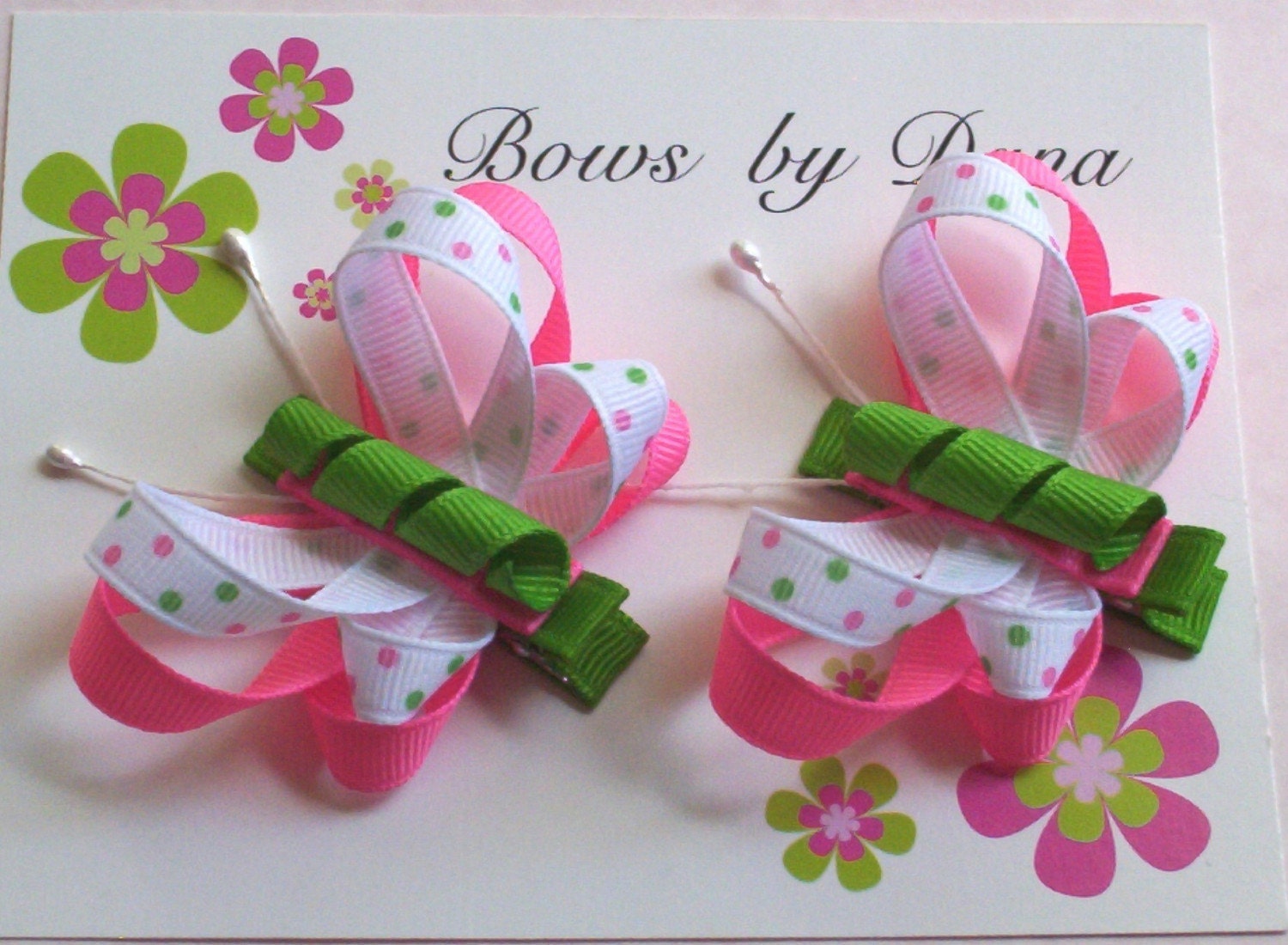 Set of 2 Butterfly Bows in Pink and Green