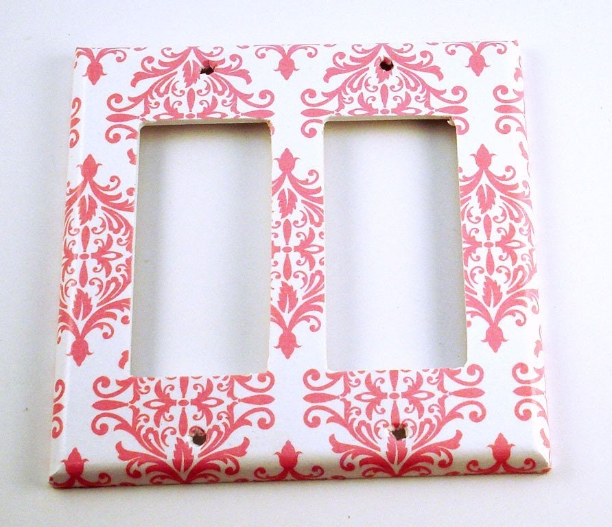 Light Switch Cover Wall Decor Switchplates  Double Rocker in Pink Damask (152DR)