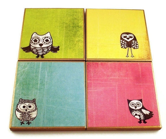 Coasters    Tile Coaster  Drink Coasters Coaster Set in  Owl Pals