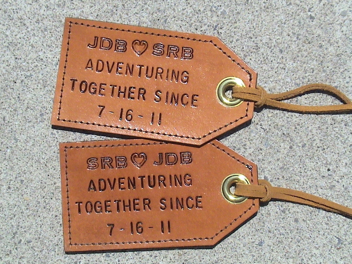 Let's be adventurers - set of 2 - sweetheart leather luggage tags