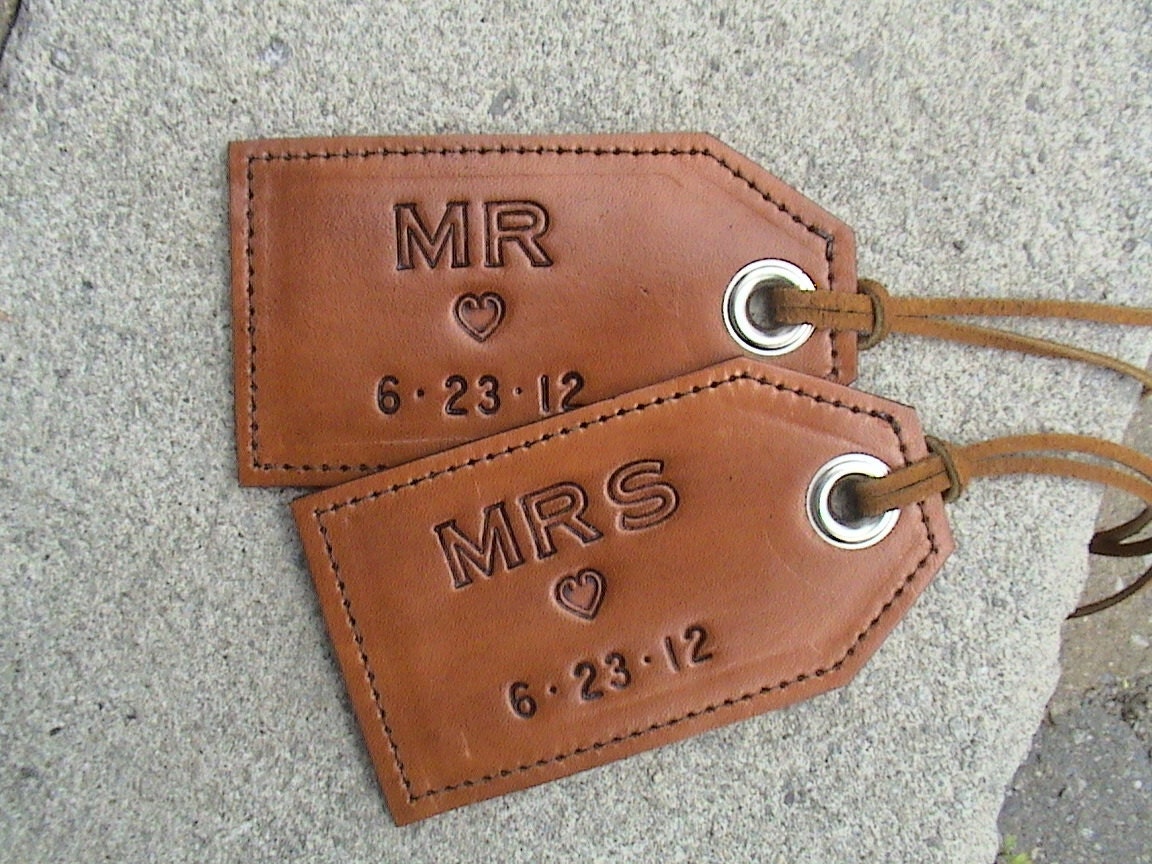 His and Hers - Custom - MR. & MRS. Leather luggage tags - set of 2