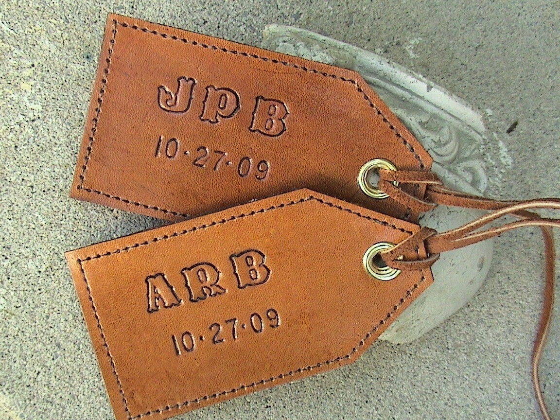 His and Hers - PERSONALIZED - MONOGRAMMED - All Leather Luggage Tags - set of 2