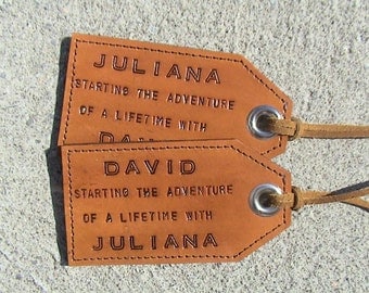 His and Hers, Personalized Leather Luggage Tags - set of 2 - Starting the Adventure of a Lifetime with