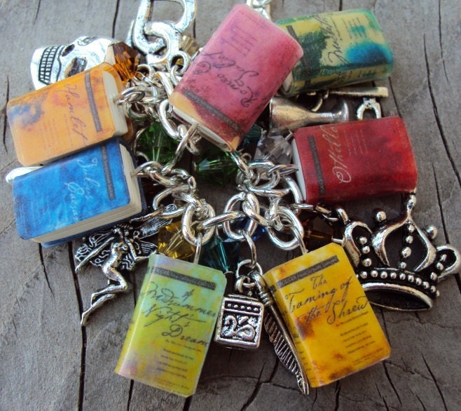 ADULT SIZE Shakespeare Books Fringe Charm Bracelet