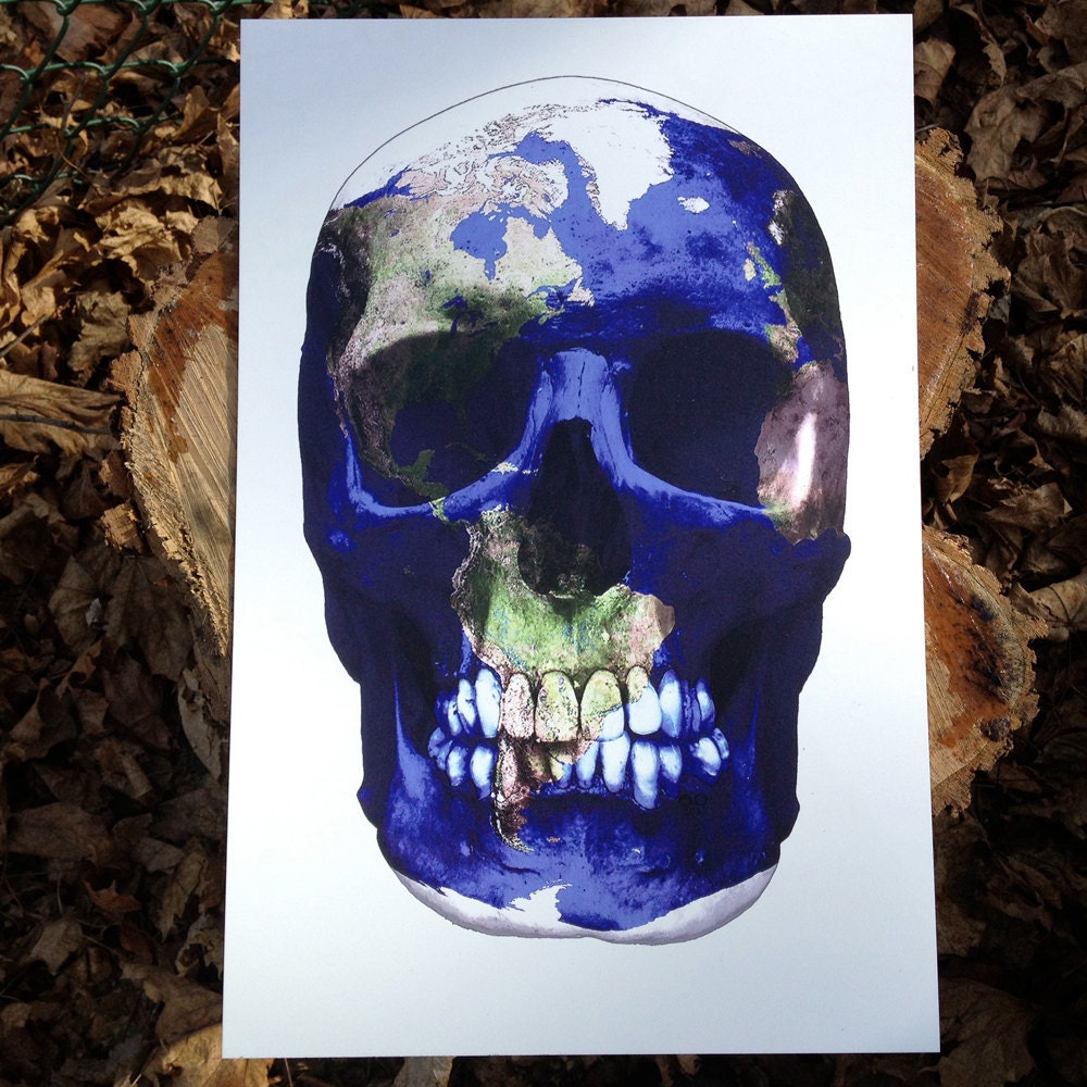Luxemyth. Artist O Response to Damien Hirst Diamond Skull. Small Print on Metal.