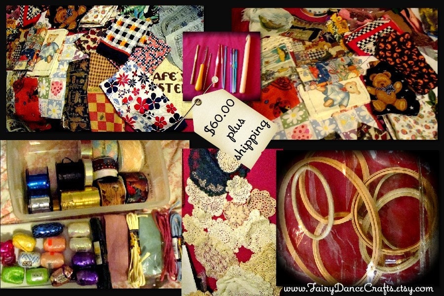 fabric-ribbon-doilies-hoops-crochet needles (lot)  PRICE CUT
