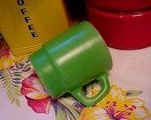 FIRE KING D-Handle Bright Lime Green Stacking Mug - Vintage Anchor Hocking - This Color Will Wake You Up - (EPSteam Vintage)