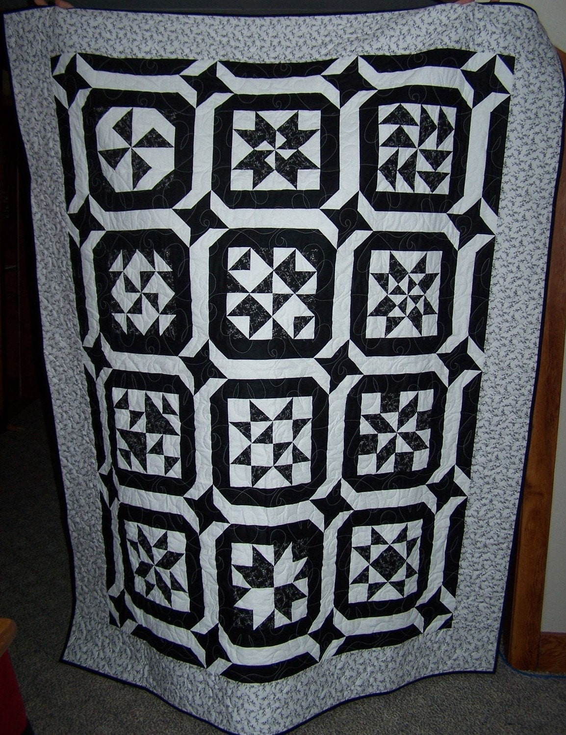 Black & White Sampler Quilt - 62 x 77 - FREE U.S. SHIPPING