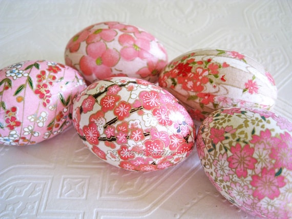 Easter Eggs Pink Easter Eggs Decoupage Eggs Origami Eggs cherry blossom floral pastel white