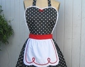 RETRO APRON  Lucy ... retro red black polka dot womens full apron flirty hostess gift vintage inspired flirty