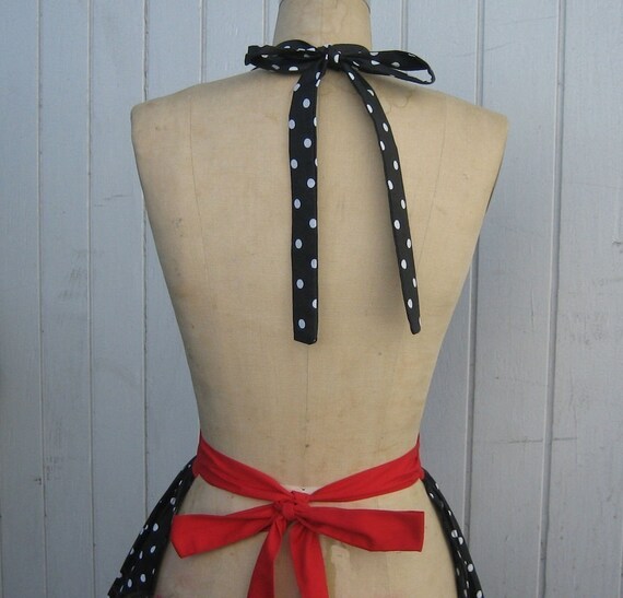 apron LUCY ...... retro red with black polka dot womens full apron make a flirty hostess gift