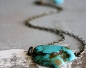 Freeform Turquoise Chunk short necklace - antique brass chain - Blue Lagoon - gifts for her under 35 under 40