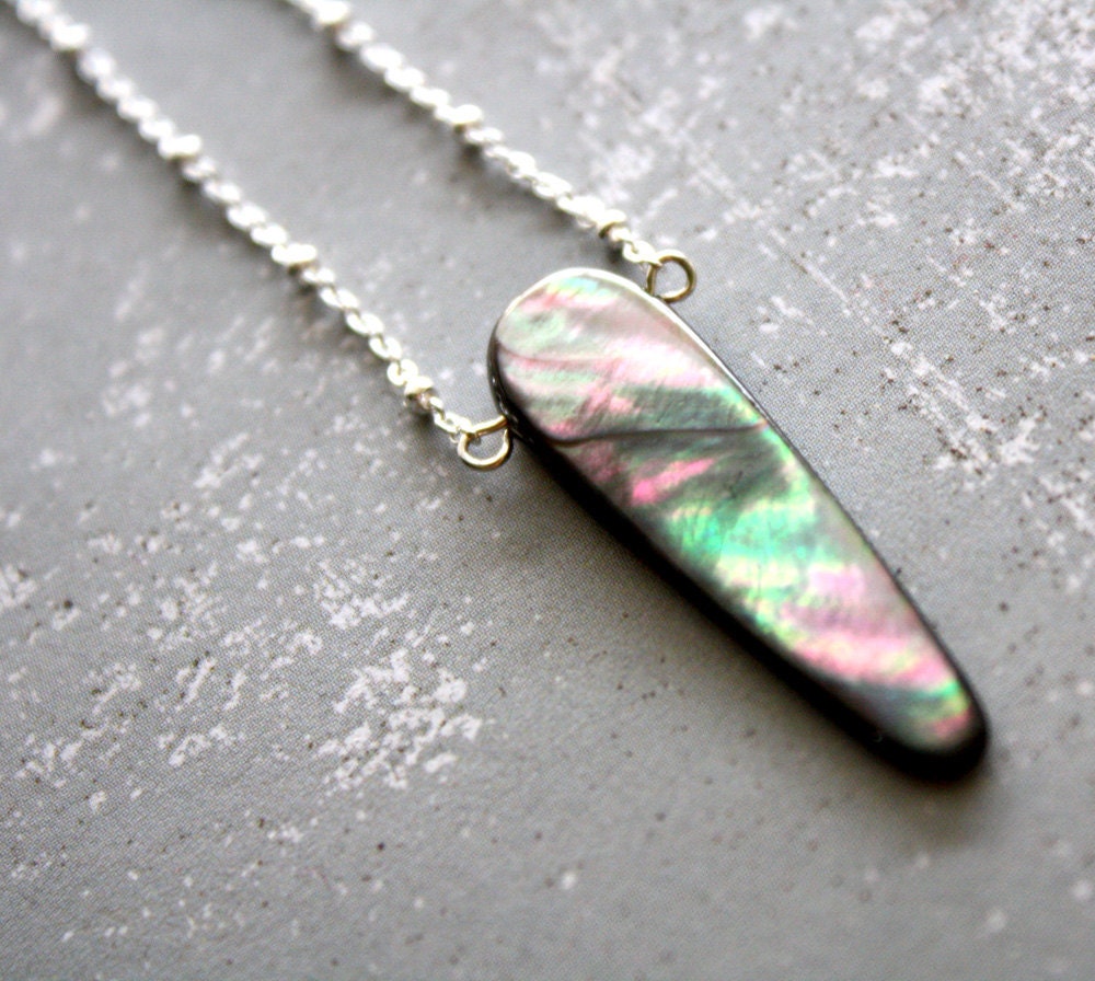 Reversible black-white lip shell and Sterling Silver Necklace - modern petal dagger