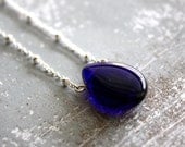 Midnight Blue Glass Drop and Sterling Silver Necklace