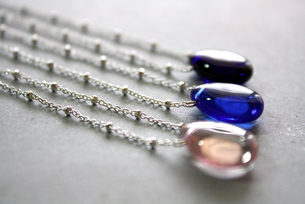 Bridal Party Set (3) - Your choice of colors Glass Drop Sterling Silver Necklace - wedding