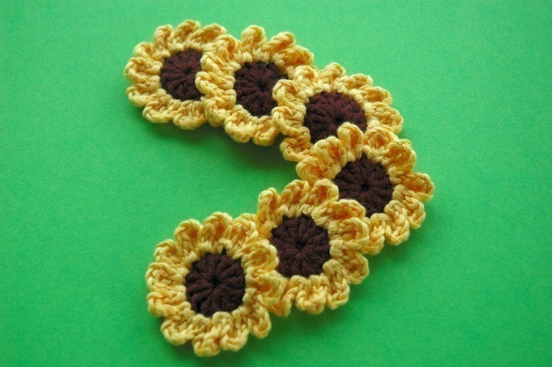 Crochet Applique Sunflowers x 6