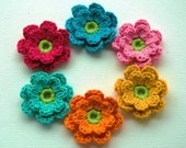 Crochet Applique Flowers in Bright Zesty Shades x 6