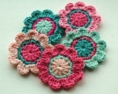 Crochet Flower Motifs in Pink and Aqua Blue