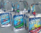 THREE Eco Friendly Juice Pouch Snack Totes-- You Choose The Design-- 8 Bucks each