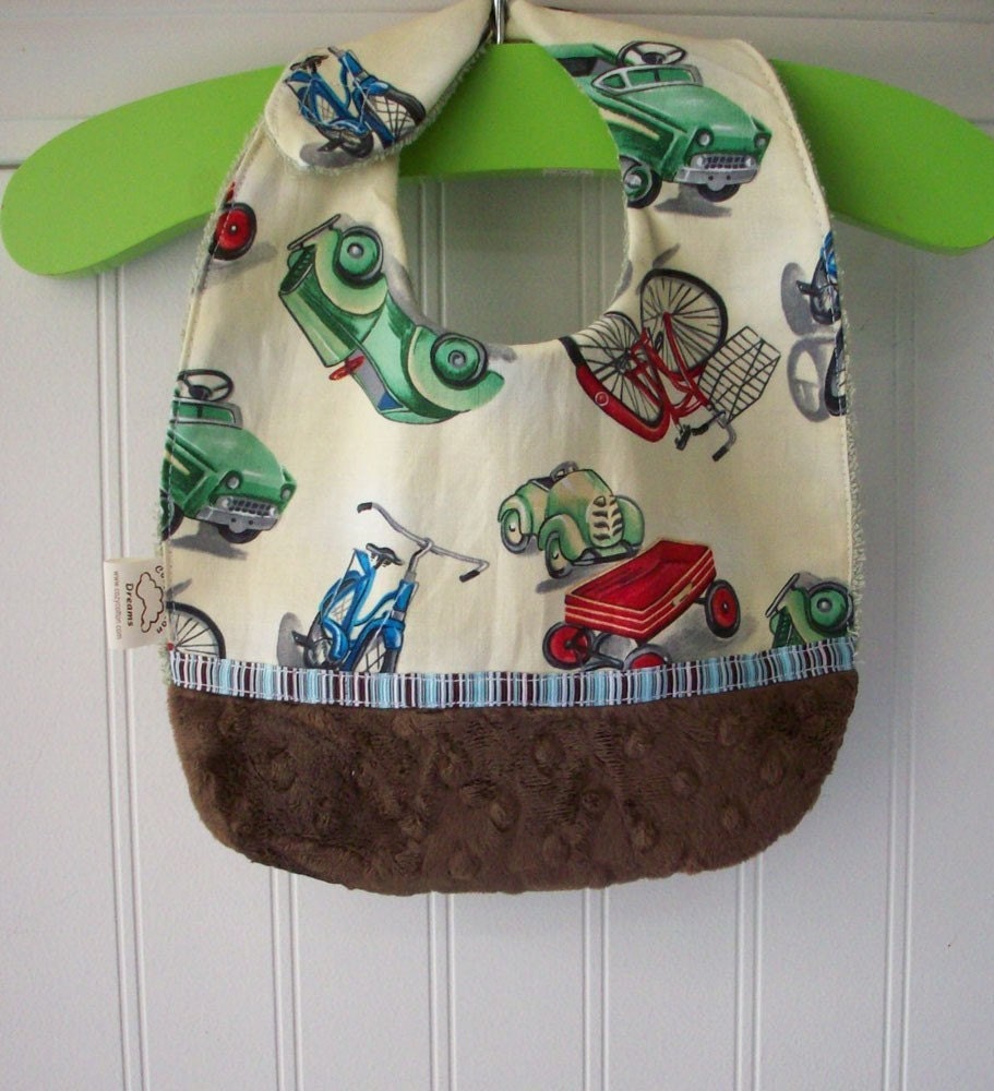 Baby Bibs-Cars-Rustic-Vintage-Red-Wagons-Green-Blue-Brown-Minky Dots-Savvy Baby Goodies-Gifts-Boys