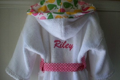 Child Robes-Personalized-Bathrobes-Children-Whales-Pink-Beach-Bath-Pool-Hooded Terry Cover Up-Sizes Baby up to Child 2-6-Kids